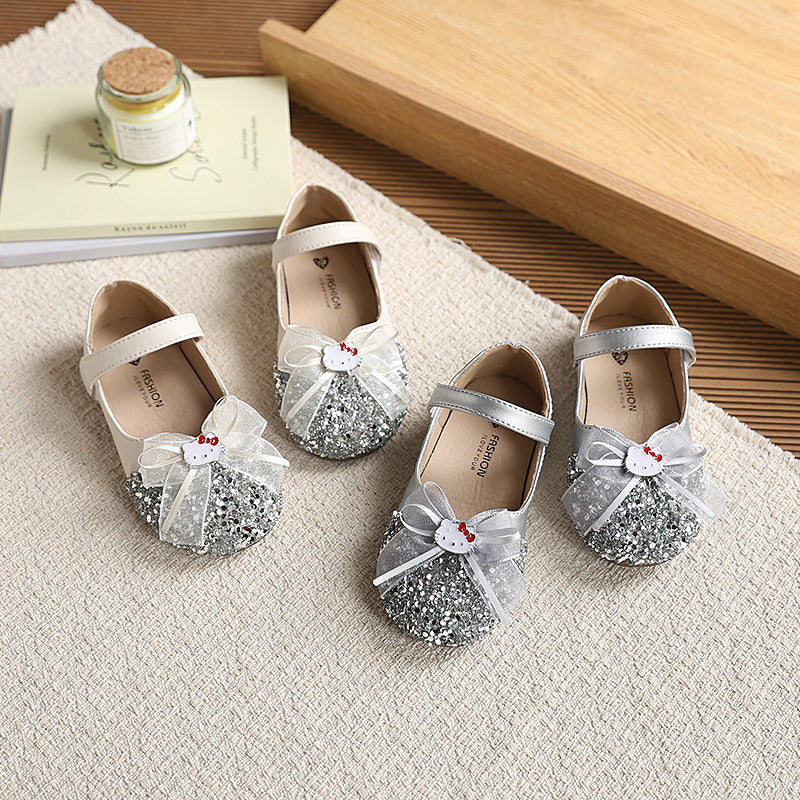 Vancahao  spring/autumn new collection: little girl's bow-tie princess crystal shoes, rhinestone ballet flats, dance shoes