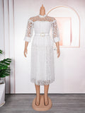 Aliexpress cross-border fashion: new european and american style plus size women's dress - african mesh lace trim, pearl embellished chiffon dress