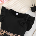 European and american style girls' summer outfit: flutter sleeve knit top + printed shorts two-piece set