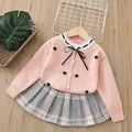 Girls' knit sweater set -  new heart knit sweater korean style tie-up bow soft cardigan two-piece set