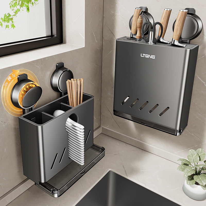 Household Kitchen Knife Rack Shelf Multifunctional No Punching Wall Hanging Suction Cup Spoon Chopsticks Knife Storage Box