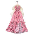 French holiday style v neckhalter floral dress women's summer beaded asymmetrical waist slimming lookruffles long skirt