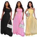 C7680 cross-border   fashion women's elegant waist-defining backless slim-fit one-shoulder dress