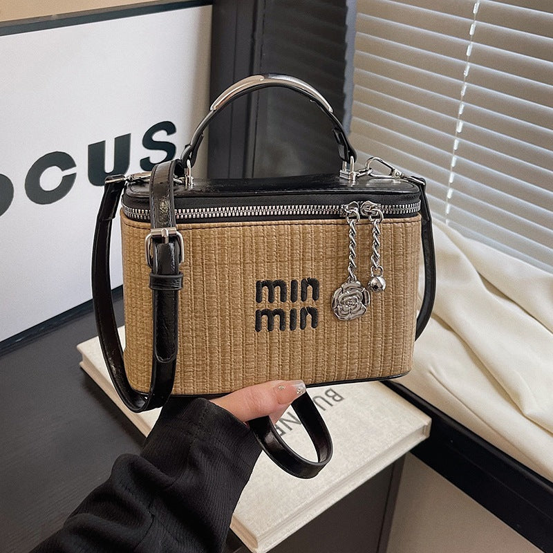 Cross-border niche striped casual box bag women's summer fashion commuter handbag Korean version retro versatile messenger bag