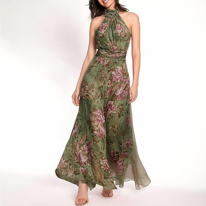 women's summer new arrivals:  cross-border fashion - elegant printed halter neck bodycon dress