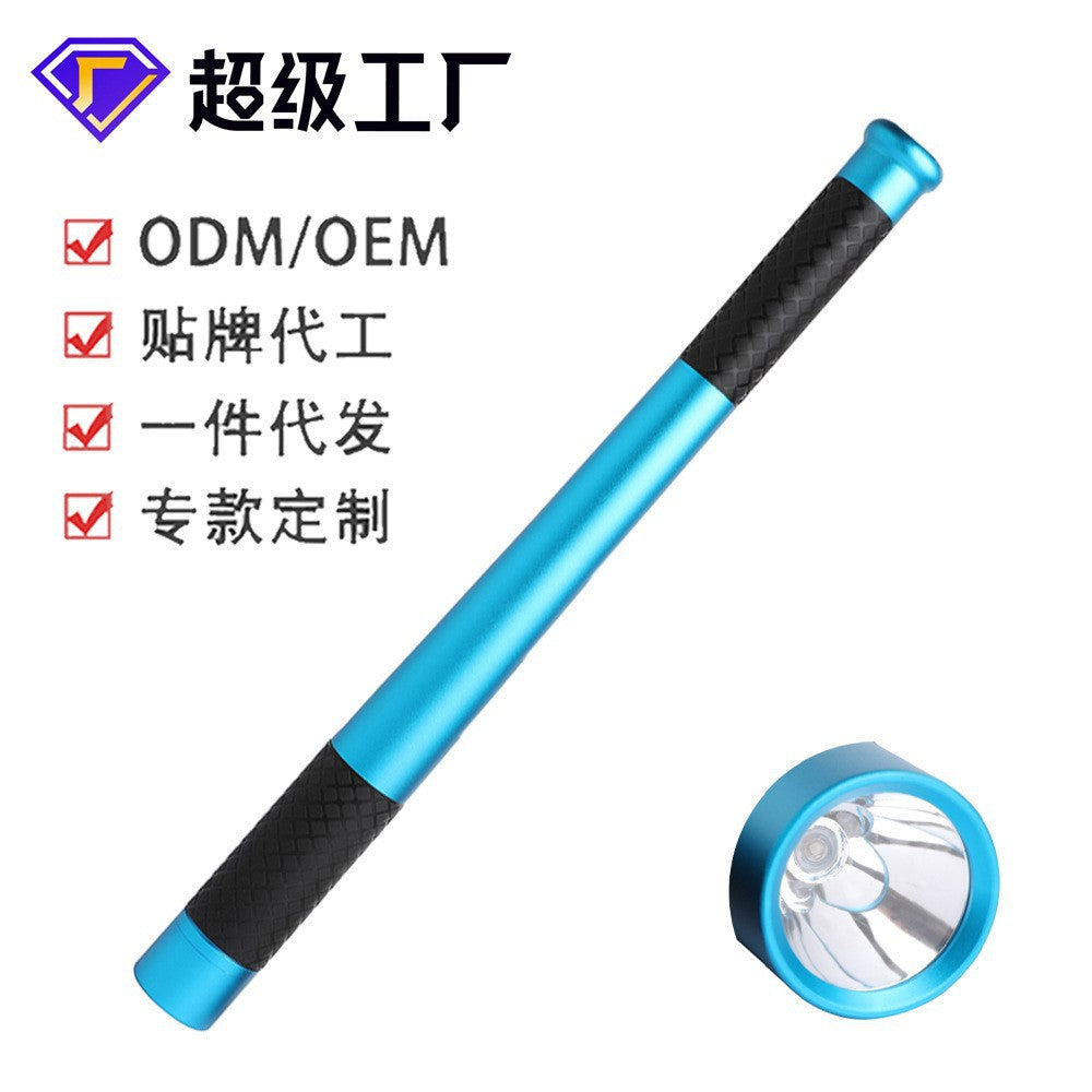 Custom self-defense baseball bat flashlight rechargeable outdoor emergency mace with anti-skid tape tactical flashlight