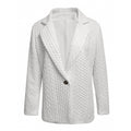 women's knitted textured jacket plus size outerwear - single-breasted long sleeve casual blazer