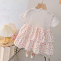 summer cute kids' clothing baby toddler cartoon strawberry print faux two-piece girls' versatile short-sleeve dress