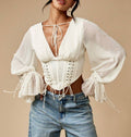 cross-border fashion: women's sexy & spicy big v-neck top with ruffle sleeves - solid color