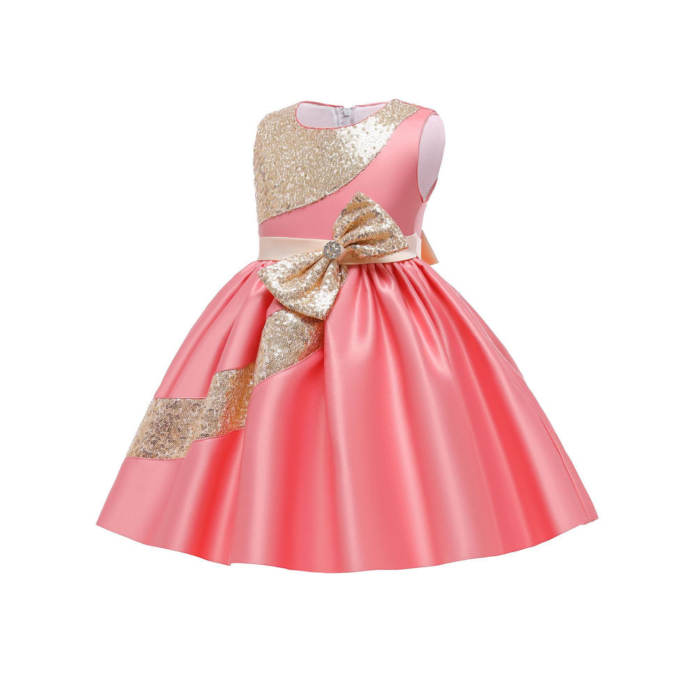 Kids green satinsequinlace baby girl first birthday dress skirt flower girls' dresses