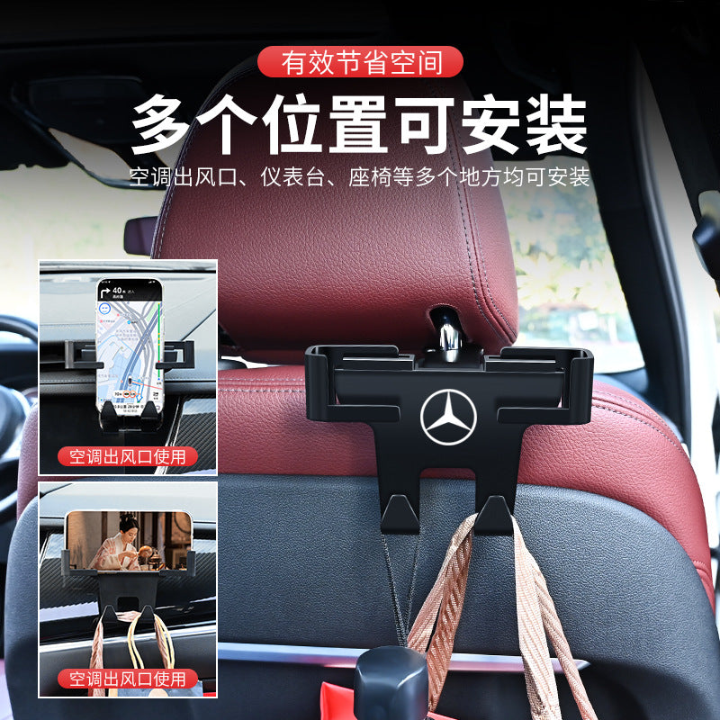 Multifunctional car phone holder with backseat hooks - premium, locking, and trendy design