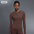 Autumn casual versatile henley shirt modal skin-friendly activewear top fitness yoga long sleeve t-shirt women's d25146