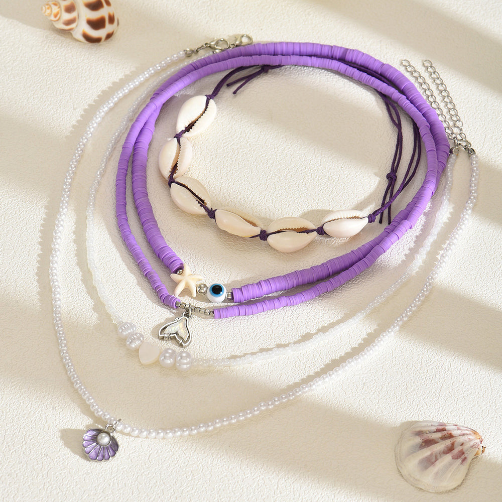 Wholesale beach necklace fashion cross-border accessories women's bohemia soft clay rice beads multi-layered wearing shell clavicle chain