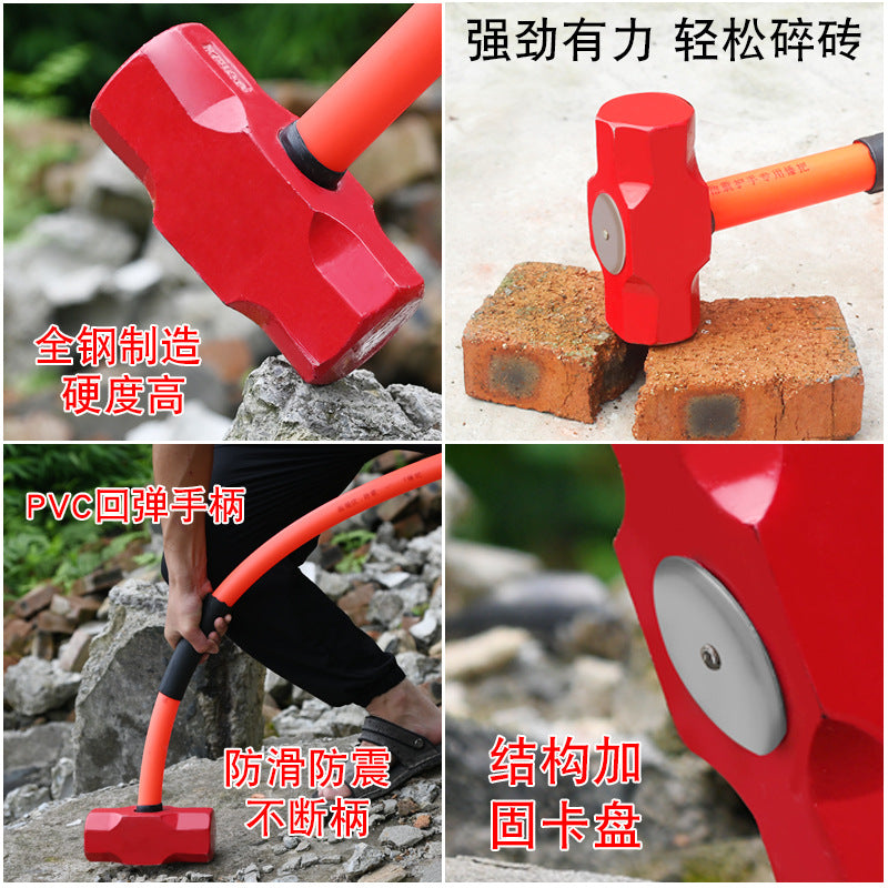 Big Iron Hammer Hammer Octagonal Hammer Fire Heavy Duty Shockproof High Carbon Steel Masonry Hammer Wall Breaking Hand Hammer Wall Breaking Hammer