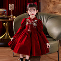 Girl red dress festive new year's greetings short high collar chinese style new chinoiserie princess dress new year clothes winter