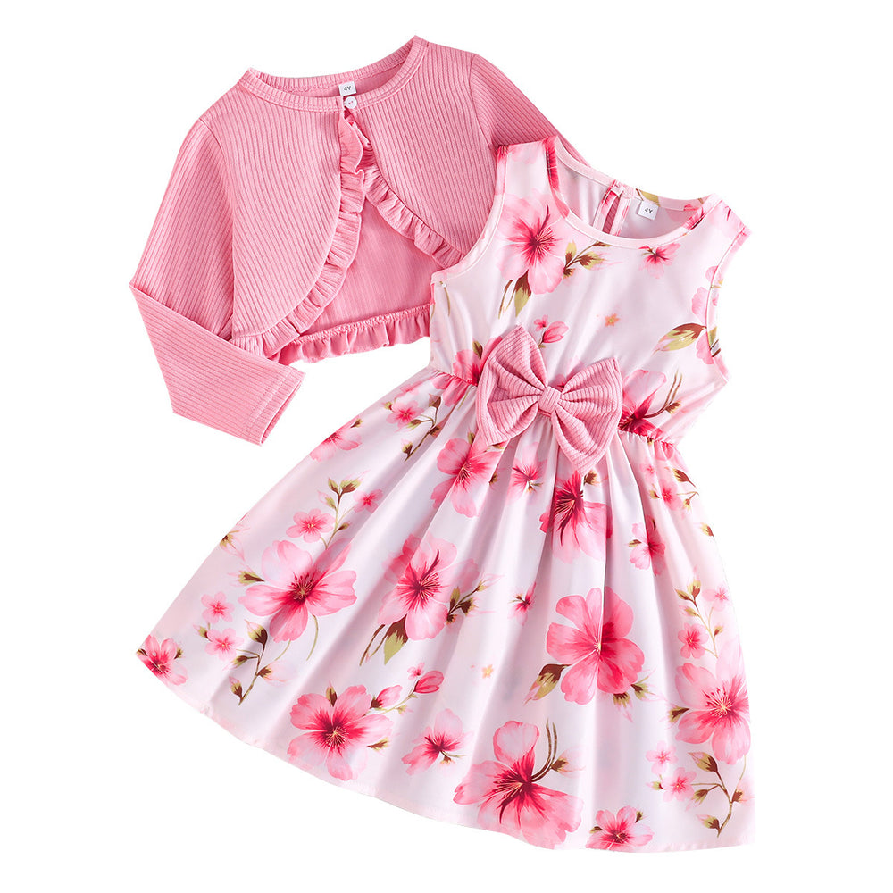 spring/autumn collection: girls' colorful suspender dress + solid color cardigan - new fashionable and elegant baby outfit