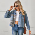 Fashion cross-border foreign trade independent station  new washed denim leopard print python print short jacket tops