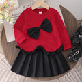 Girls' elegant long-sleeve top and pleated skirt set