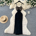 Accessible luxury leopard print patchwork red suspender dress women's summer k-style sleeveless waist slimming lookelegant long dress work clothing