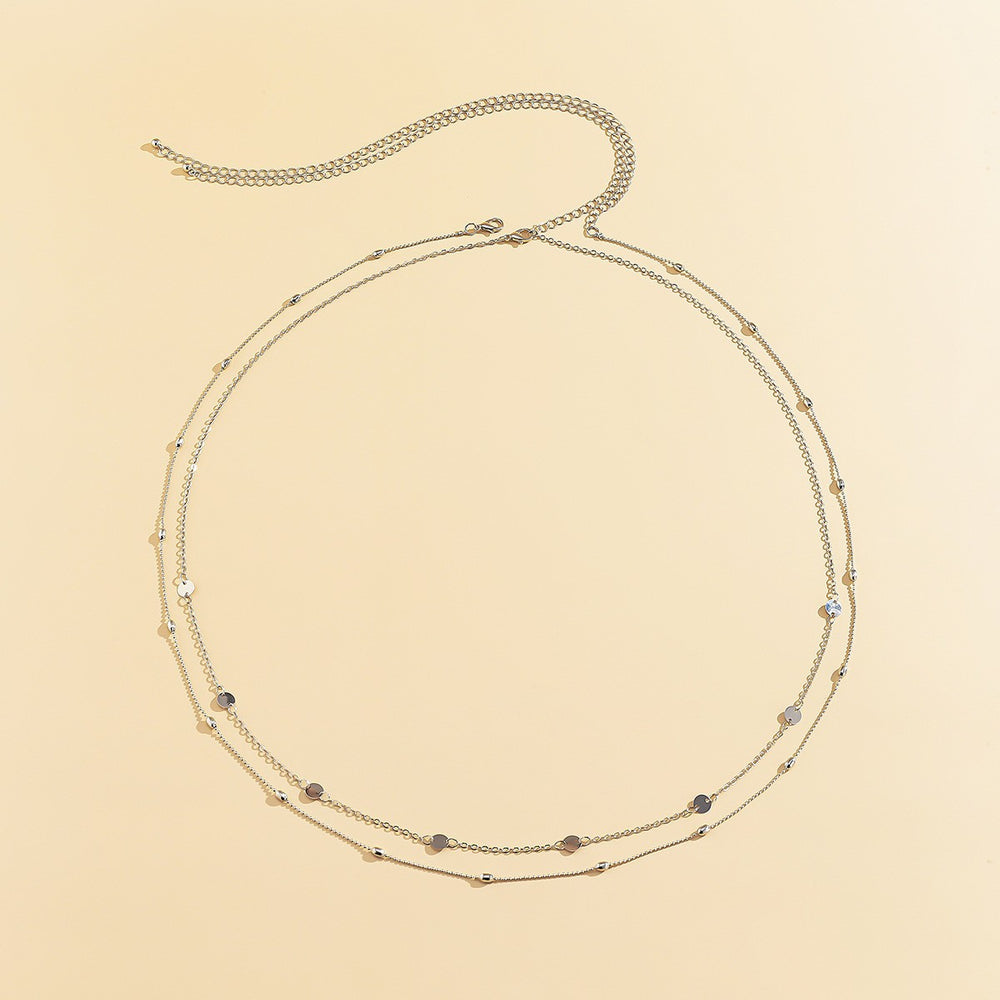 Retrosexy double-layer geometric disc metal chain waist chain female fashion street style fashionpatchworksuit body chain