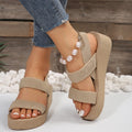 Summer imitation straw travel women's high-heeled sandals outwear hemp bottom one-strap beach fashion trendy wedge sandals plus size