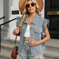 Wish european and american cross-border foreign trade women's clothing  independent station new style washed fungus edge denim vest vest trendy
