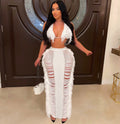 Source factory  summer new european and american style women's sexy tassel knit beach dress set -  hot seller