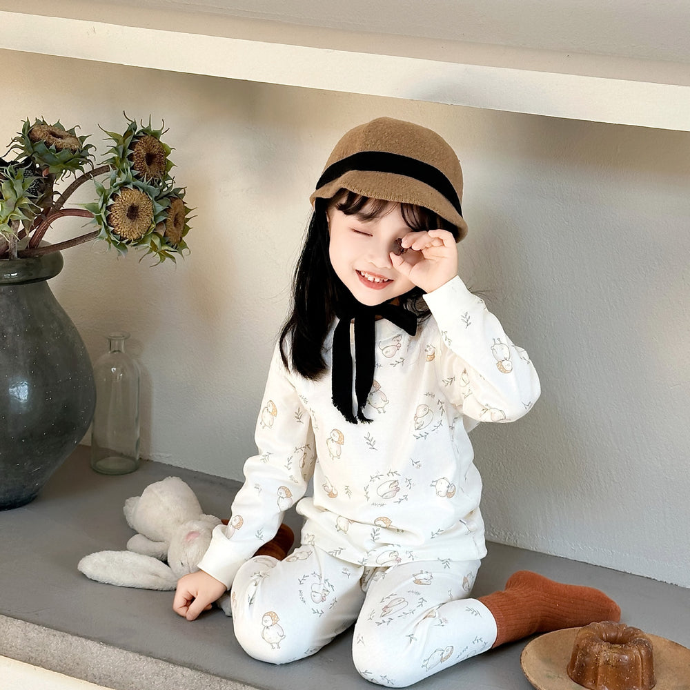 Kids' 100% cotton thermal underwear set - boys' and girls' spring/autumn warm printed pajamas