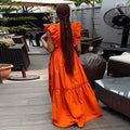 European and american cross-border women's fashion:  summer new arrival - elegant ruffle-trimmed short-sleeve round neck, waist-defining, long, flared dress