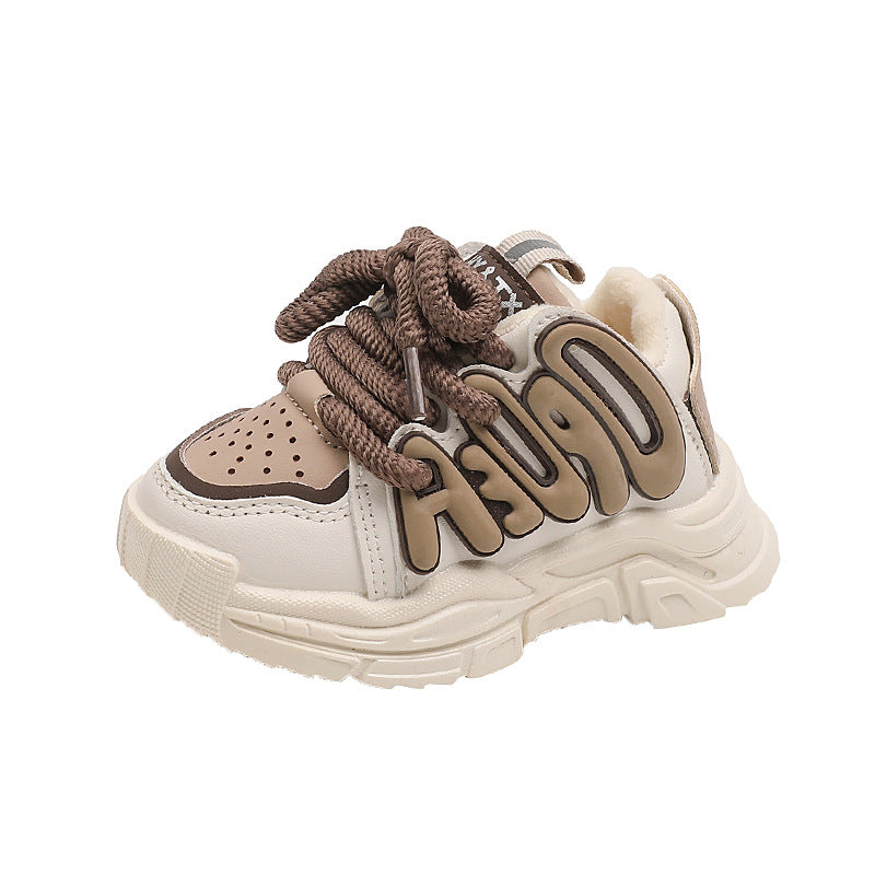 Clearance sale: boys' athletic shoes - double-layered cotton, kids' chunky sneakers, korean style trendy lettering, outdoor casual shoes