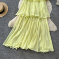 French halter sleeveless ruffle dress women's summer korean style high waist tiered dress vacation chic maxi dress