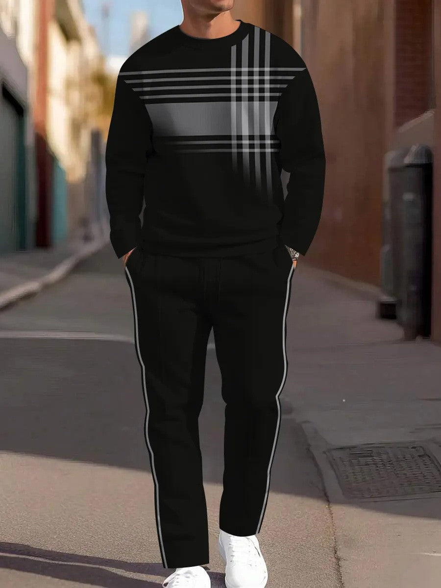cross-border e-commerce 3d digital print men's autumn/winter new casual fitted long-sleeve hoodie and pants set
