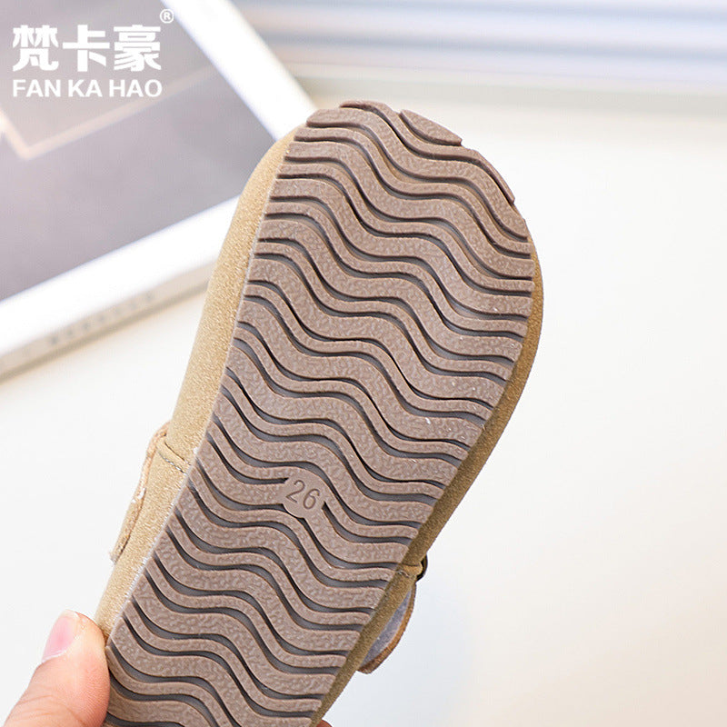 Fankahao kids two cotton birkenstock shoes winternew arrivalk-stylegirl soft bottom small leather shoes retro beanie shoes