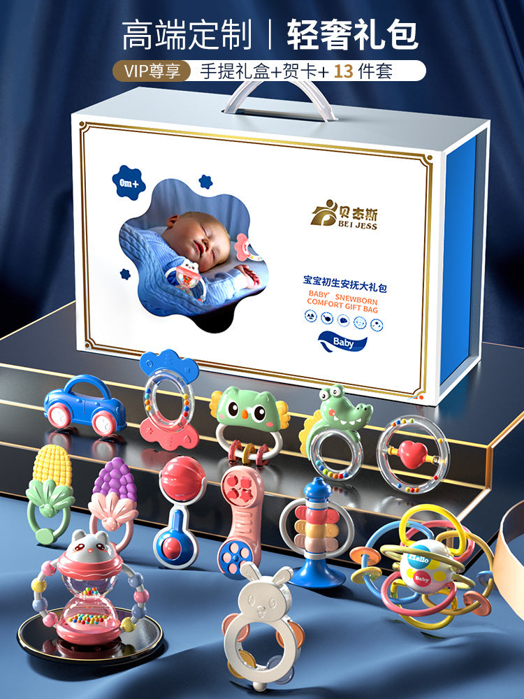 Infant rattle toys can be boiled educational toothpaste can bite newborn babies hand rattle with storage box for gifts