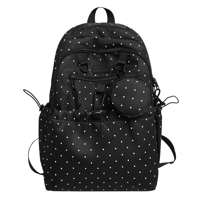 Korean style ins wind dot backpack with headphone holder - cute, fresh, and casual backpack for middle school, high school, and college students