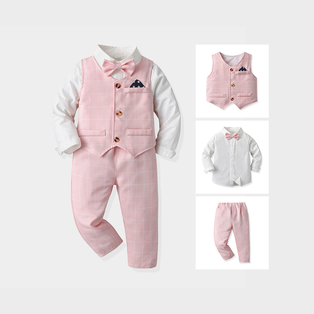 Autumn boys' suit set: gentleman's vest, long-sleeve cotton cardigan, and suit for flower boys - perfect for christmas and special occasions
