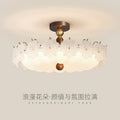 French retro embossed glass flower round ceiling light - walnut wood, soft light, cream style - perfect for kids' rooms and bedrooms