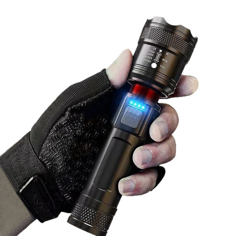 Cross-border explosive led strong light flashlight outdoor remote shooting USB charging telescopic focusing household emergency flashlight