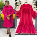 Miya pleated socialite style high-end dress - women's spring pleated 3d floral loose design elegant maxi dress