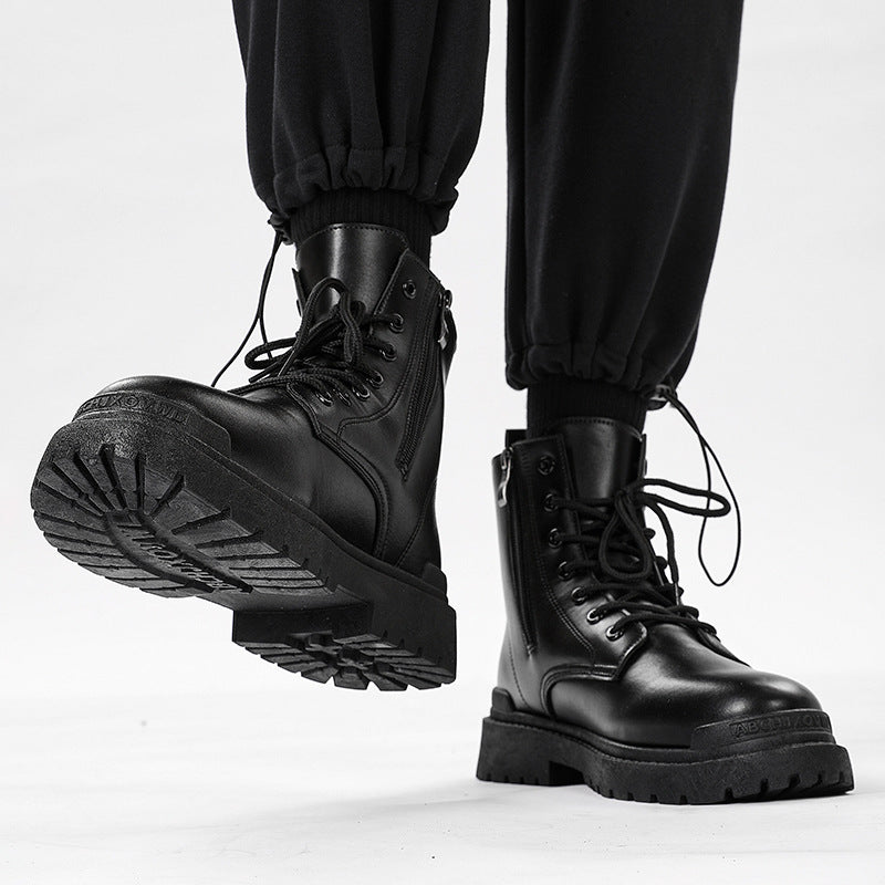 Spring classic round toe boots men's british style high-top motorcycle zipper workwear boots thick sole short boots 8605