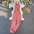 Summer denim jumpsuit for women, european and american style, elegant halter neck, sleeveless, open back, high waist, slimming and figure-flattering denim jumpsuit