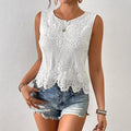 summer new european and american cross-border fashion casual versatile round neck lace hollow-out sleeveless tank top - stylish and elegant