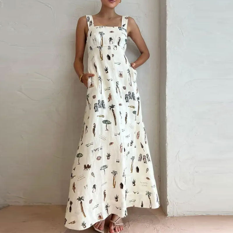 cross-border e-commerce european and american women's clothing: new summer sleeveless tie-up cami sexy printed maxi dress