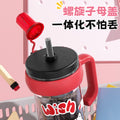 New arrival cartoon jumbo ice cup straw coffee cup large capacity with tea drain high temperature resistant handle straw water cup