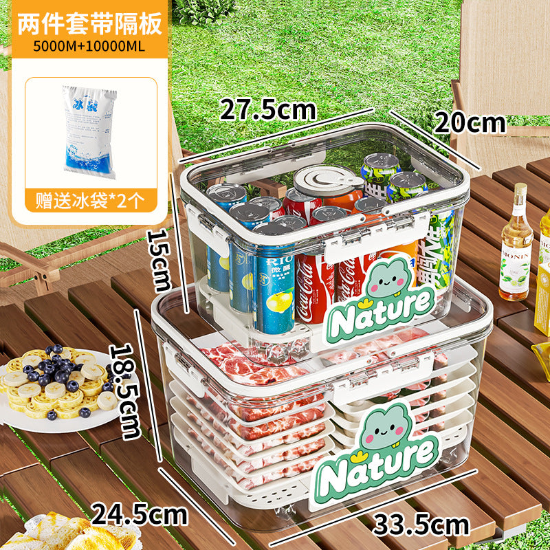 Portable crisper, portable large-capacity fruit box, essential for travel, refrigerator storage box, picnic packing box