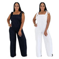 C7698 cross-border   fashion women's casual striped wide-leg jumpsuit with shoulder straps