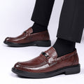 Men's low-top loafers - slip-on round toe dress shoes for business, work, and weddings - textured leather