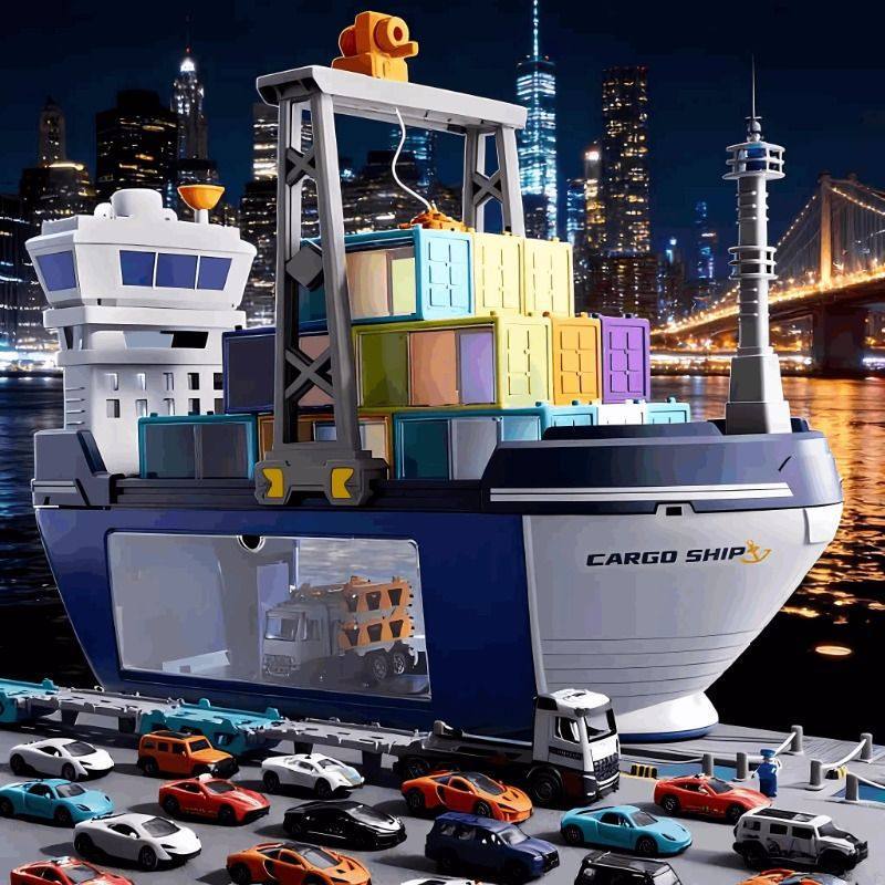 Giant double-track ejection toy boat for kids - perfect new year's gift for boys ages 3-6! features 6 alloy cars and a popular design