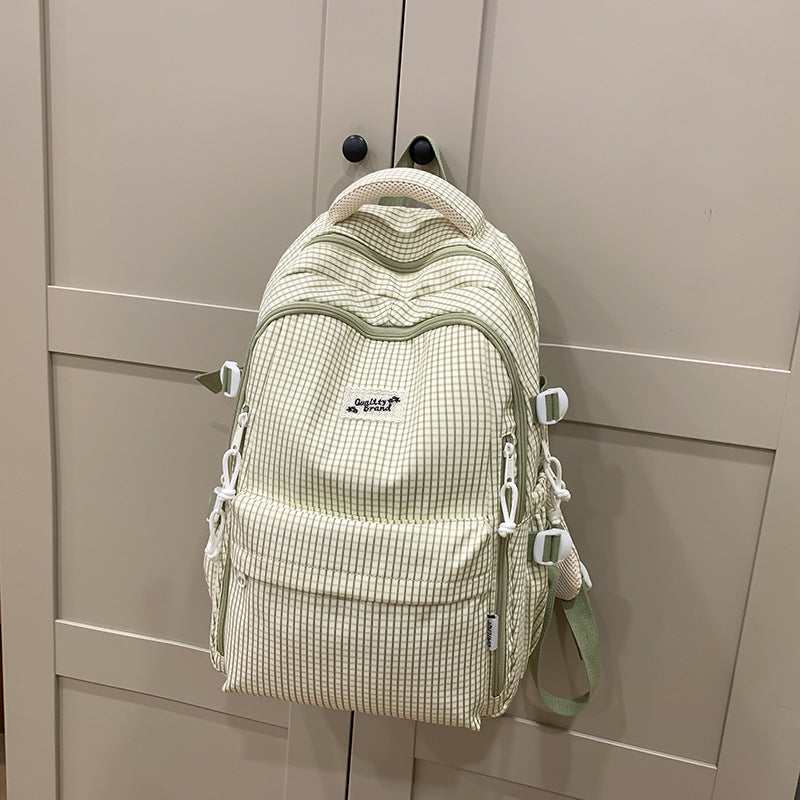 Fresh plaid backpack for women, college & middle school students - lightweight, minimalist, large capacity, korean style, girls' shoulder bag