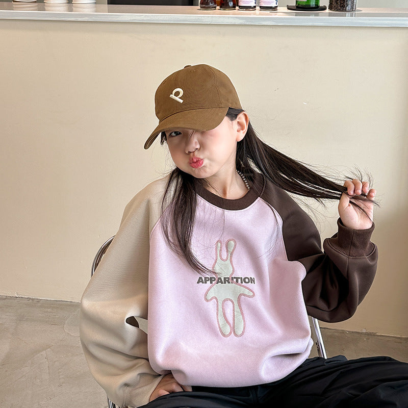 Girls' sweatshirt - new autumn/winter  collection - loose fit crew neck cartoon casual long sleeve top for girls (sizes for mid-to-large children) - winter fleece-lined
